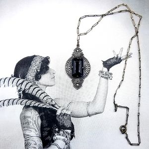 Vintage Art Deco sterling silver Jet Necklace